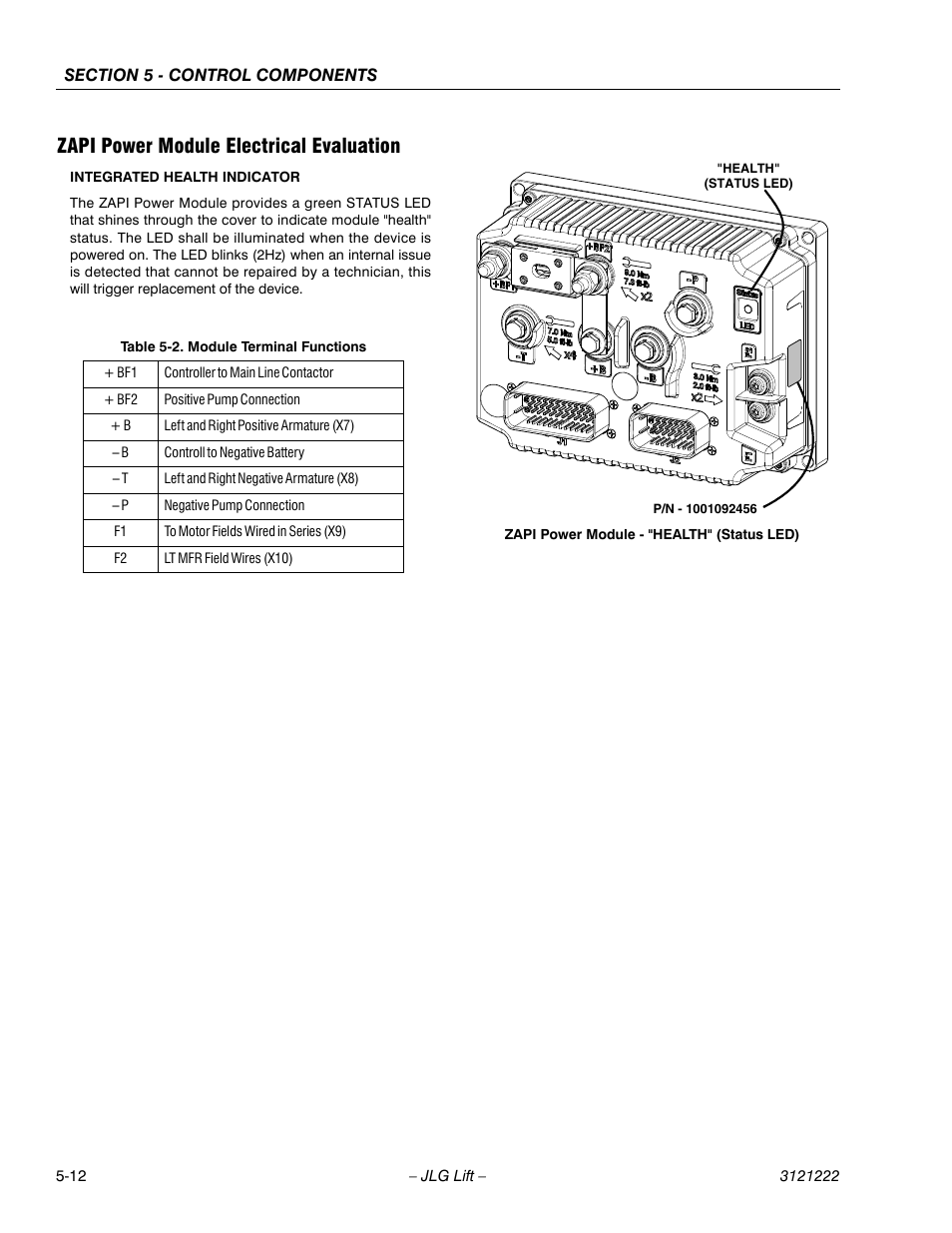 Zapi power module electrical evaluation, Zapi power module electrical evaluation -12, Module terminal functions -12 | JLG 1230ES Service Manual User Manual | Page 88 / 198