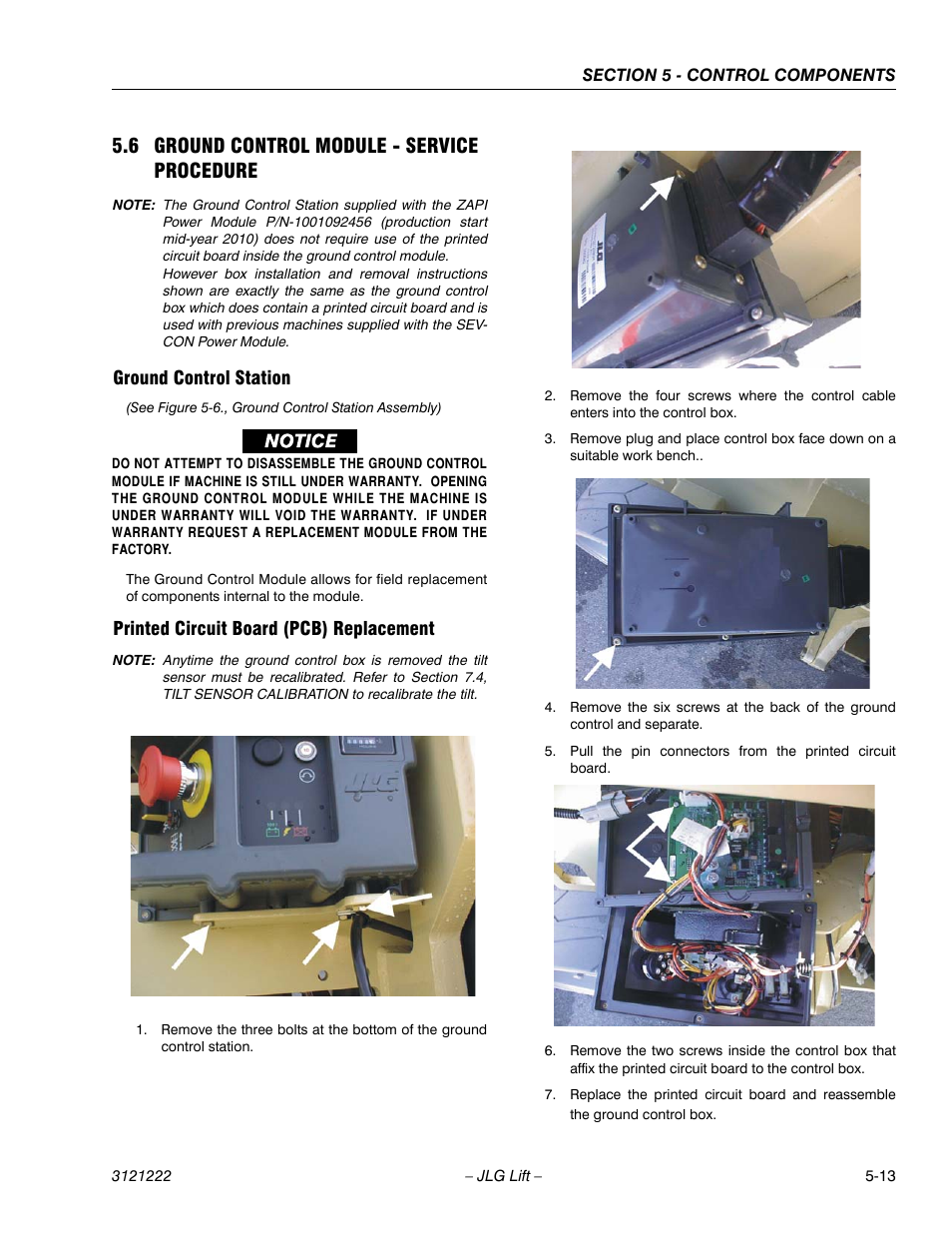 6 ground control module - service procedure, Ground control station, Printed circuit board (pcb) replacement | 6 ground control module - service procedure -13 | JLG 1230ES Service Manual User Manual | Page 89 / 198