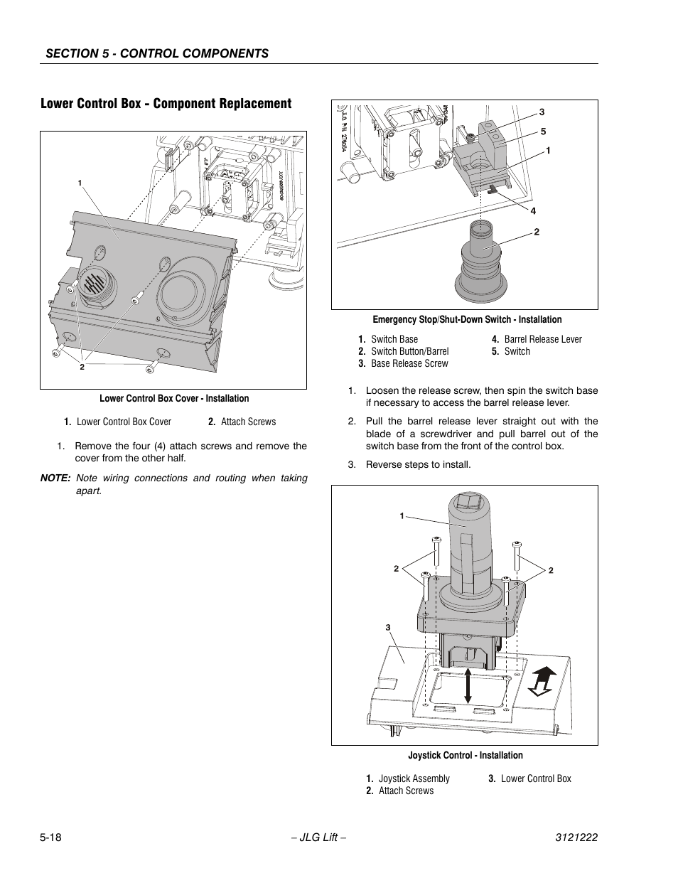 Lower control box - component replacement, Lower control box - component replacement -18 | JLG 1230ES Service Manual User Manual | Page 94 / 198