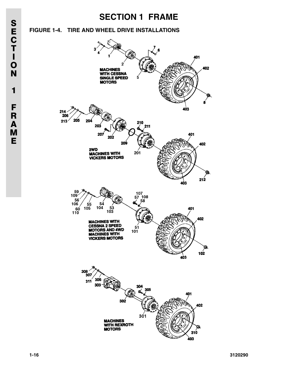 Figure 1-4. tire and wheel drive installations | JLG 70H Parts Manual User Manual | Page 24 / 478