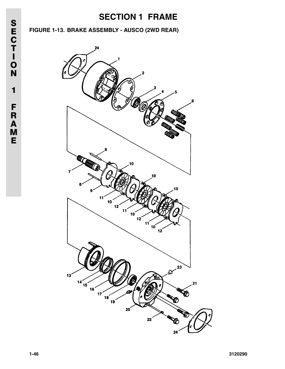 Figure 1-13. brake assembly - ausco (2wd rear) | JLG 70H Parts Manual User Manual | Page 54 / 478