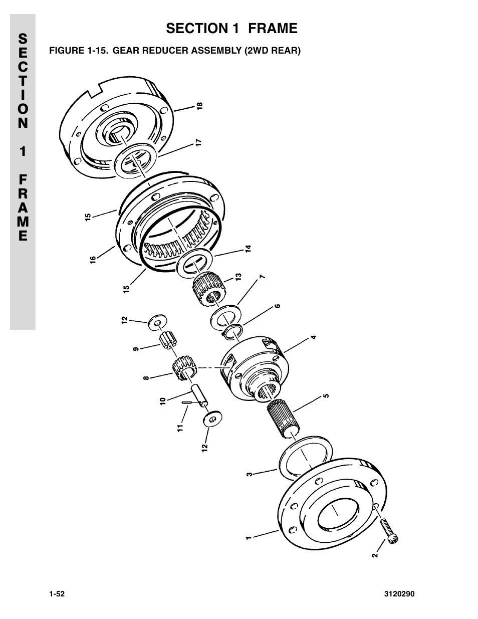 Figure 1-15. gear reducer assembly (2wd rear) | JLG 70H Parts Manual User Manual | Page 60 / 478