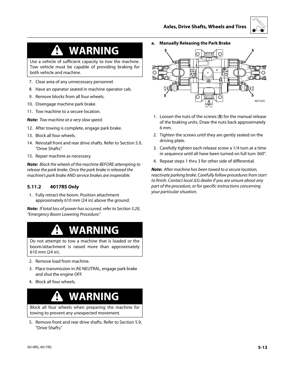 2 4017rs only, Warning | JLG 4017RS Service Manual User Manual | Page 107 / 204