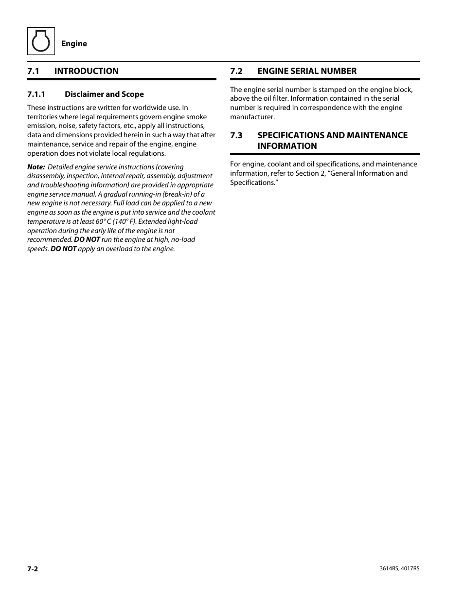 1 introduction, 1 disclaimer and scope, 2 engine serial number | 3 specifications and maintenance information, Introduction, Engine serial number, Specifications and maintenance information, Disclaimer and scope | JLG 4017RS Service Manual User Manual | Page 116 / 204
