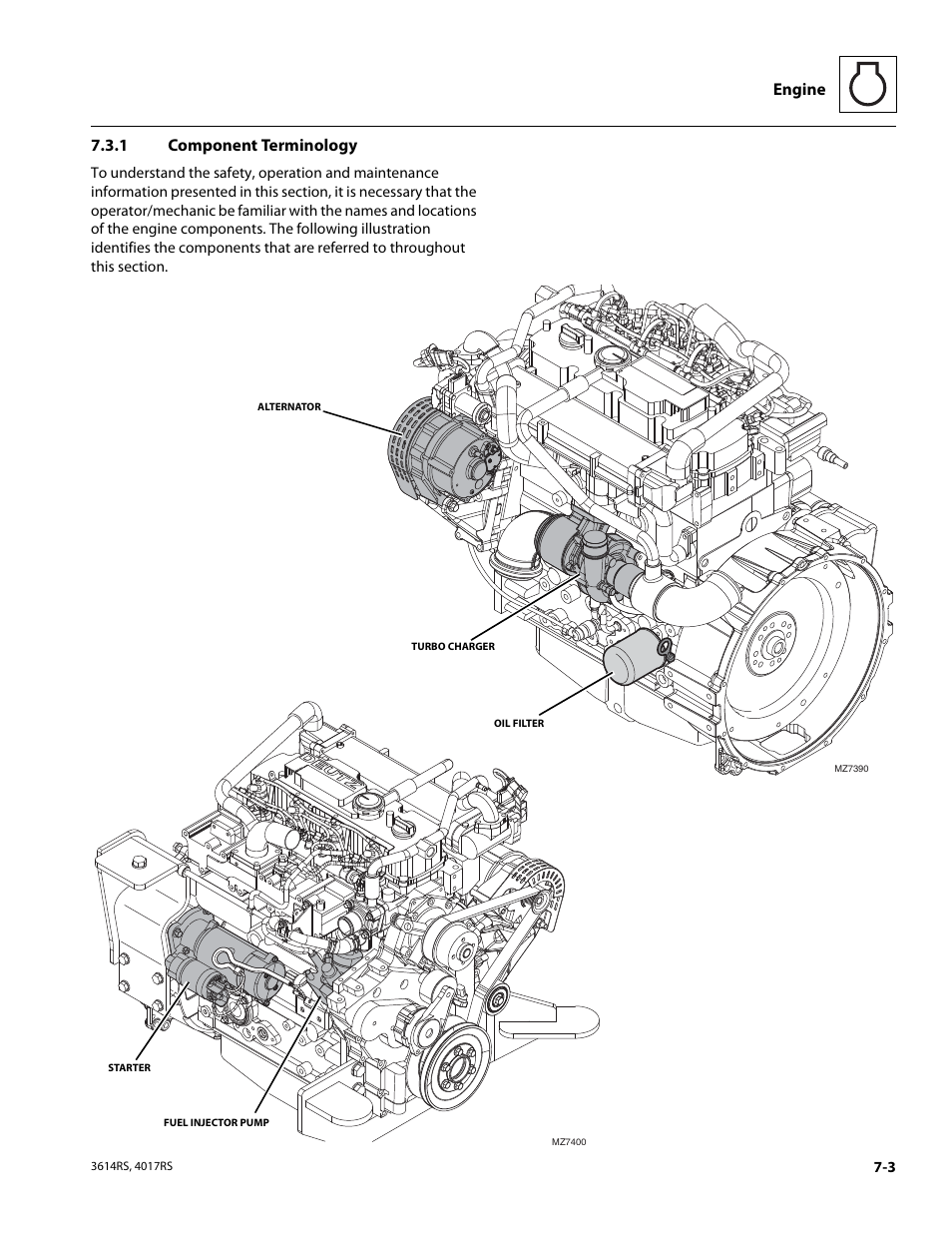 1 component terminology, Component terminology, Engine 7.3.1 component terminology | JLG 4017RS Service Manual User Manual | Page 117 / 204