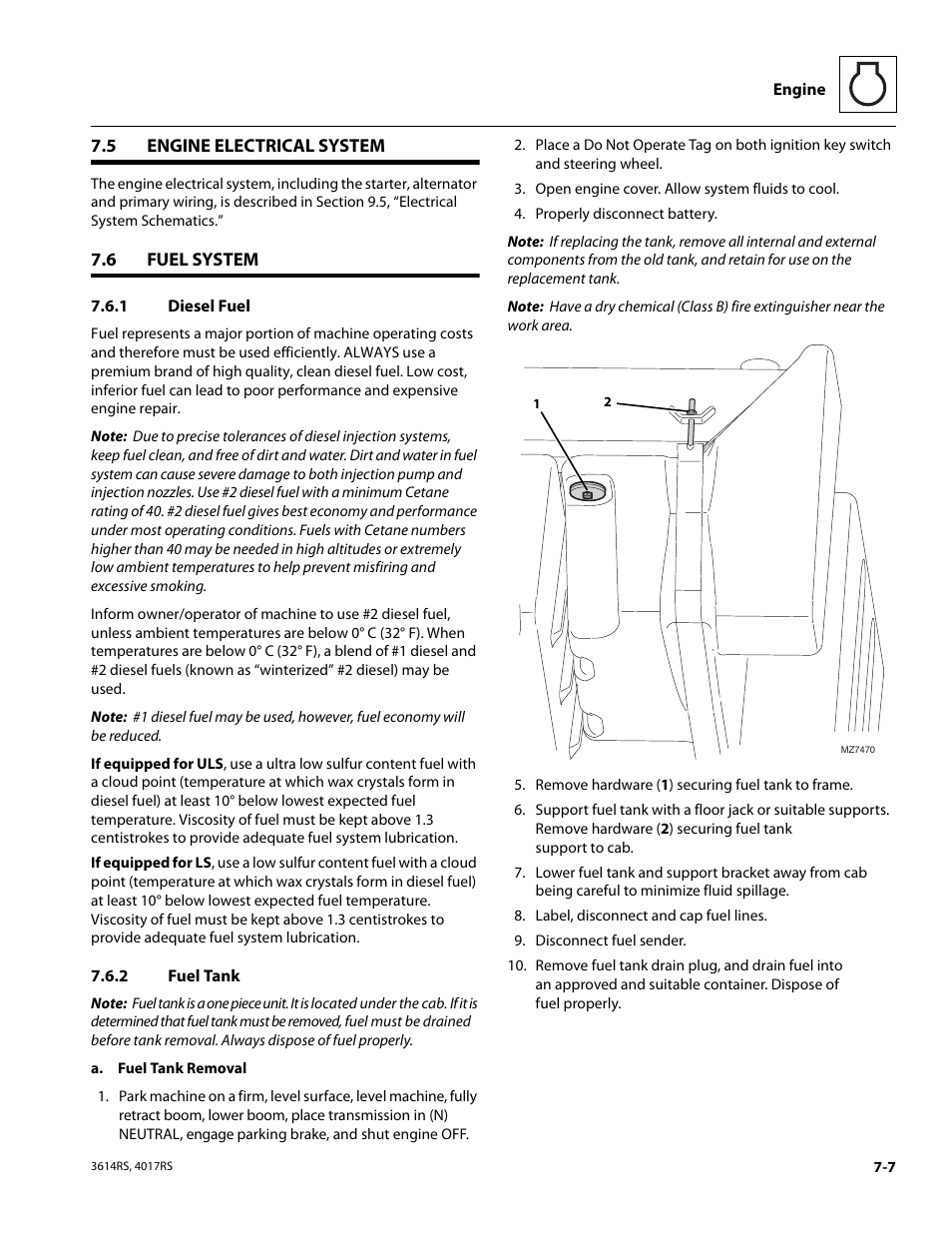 5 engine electrical system, 6 fuel system, 1 diesel fuel | 2 fuel tank, Engine electrical system, Fuel system, Diesel fuel, Fuel tank | JLG 4017RS Service Manual User Manual | Page 121 / 204