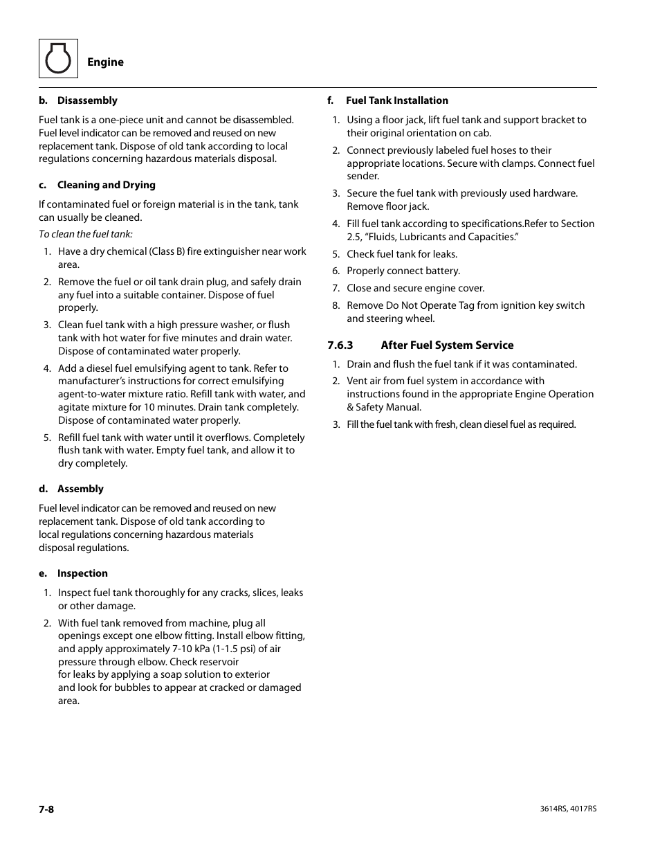 3 after fuel system service, After fuel system service | JLG 4017RS Service Manual User Manual | Page 122 / 204