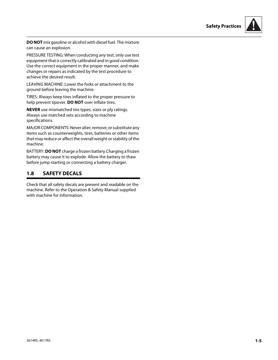 8 safety decals, Safety decals | JLG 4017RS Service Manual User Manual | Page 13 / 204