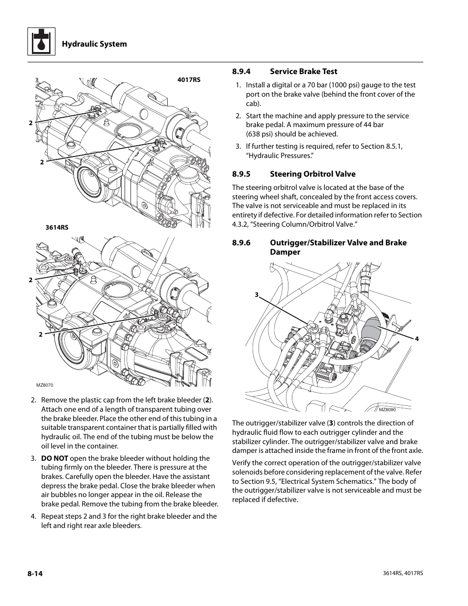 4 service brake test, 5 steering orbitrol valve, 6 outrigger/stabilizer valve and brake damper | Service brake test, Steering orbitrol valve, Outrigger/stabilizer valve and brake damper | JLG 4017RS Service Manual User Manual | Page 144 / 204