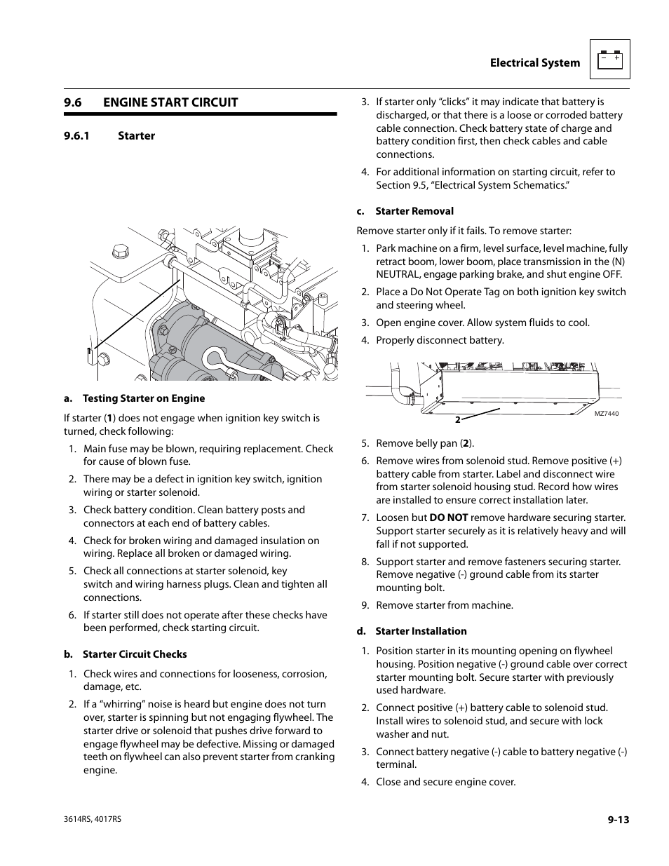 6 engine start circuit, 1 starter, Engine start circuit | Starter | JLG 4017RS Service Manual User Manual | Page 165 / 204