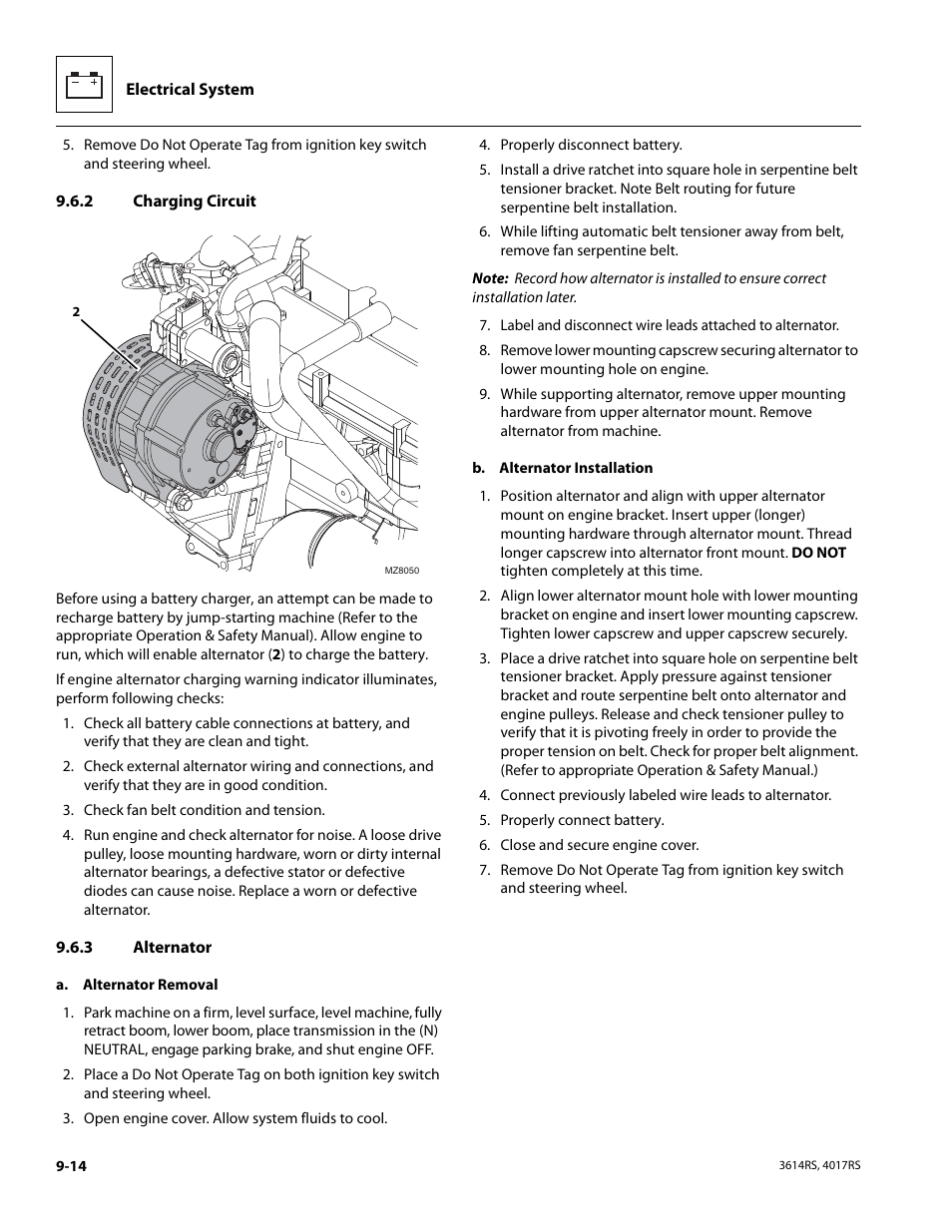 2 charging circuit, 3 alternator, Charging circuit | Alternator | JLG 4017RS Service Manual User Manual | Page 166 / 204