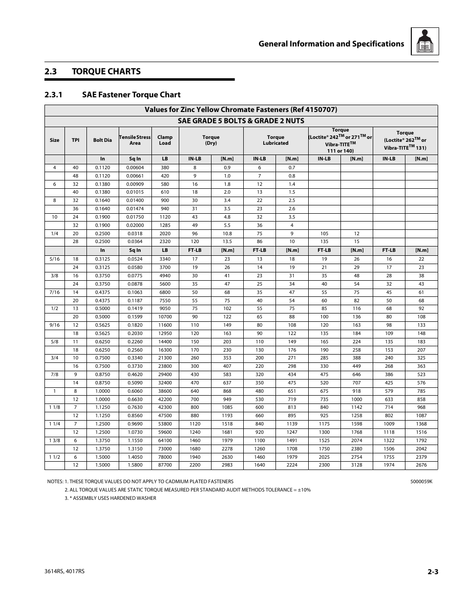 3 torque charts, 1 sae fastener torque chart, Torque charts | Sae fastener torque chart -3, General information and specifications | JLG 4017RS Service Manual User Manual | Page 17 / 204