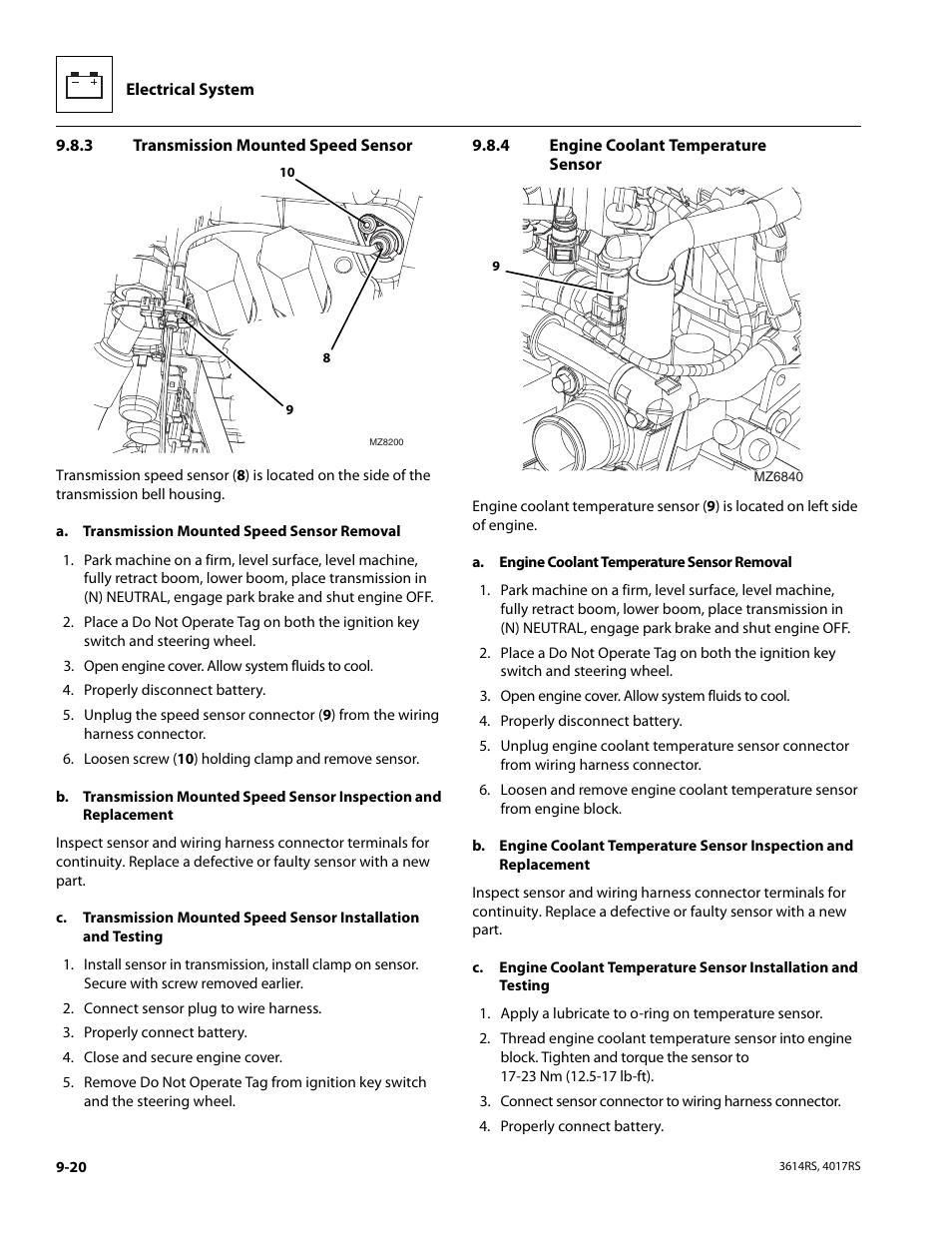 3 transmission mounted speed sensor, 4 engine coolant temperature sensor, Transmission mounted speed sensor | Engine coolant temperature sensor | JLG 4017RS Service Manual User Manual | Page 172 / 204