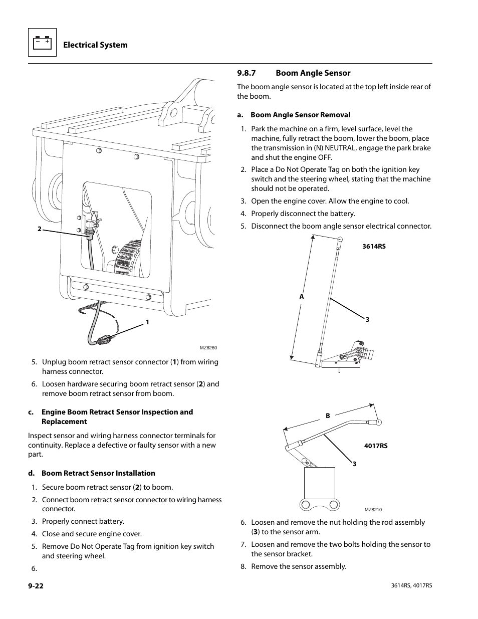 7 boom angle sensor, Section 9.8.7, Boom angle sensor | JLG 4017RS Service Manual User Manual | Page 174 / 204
