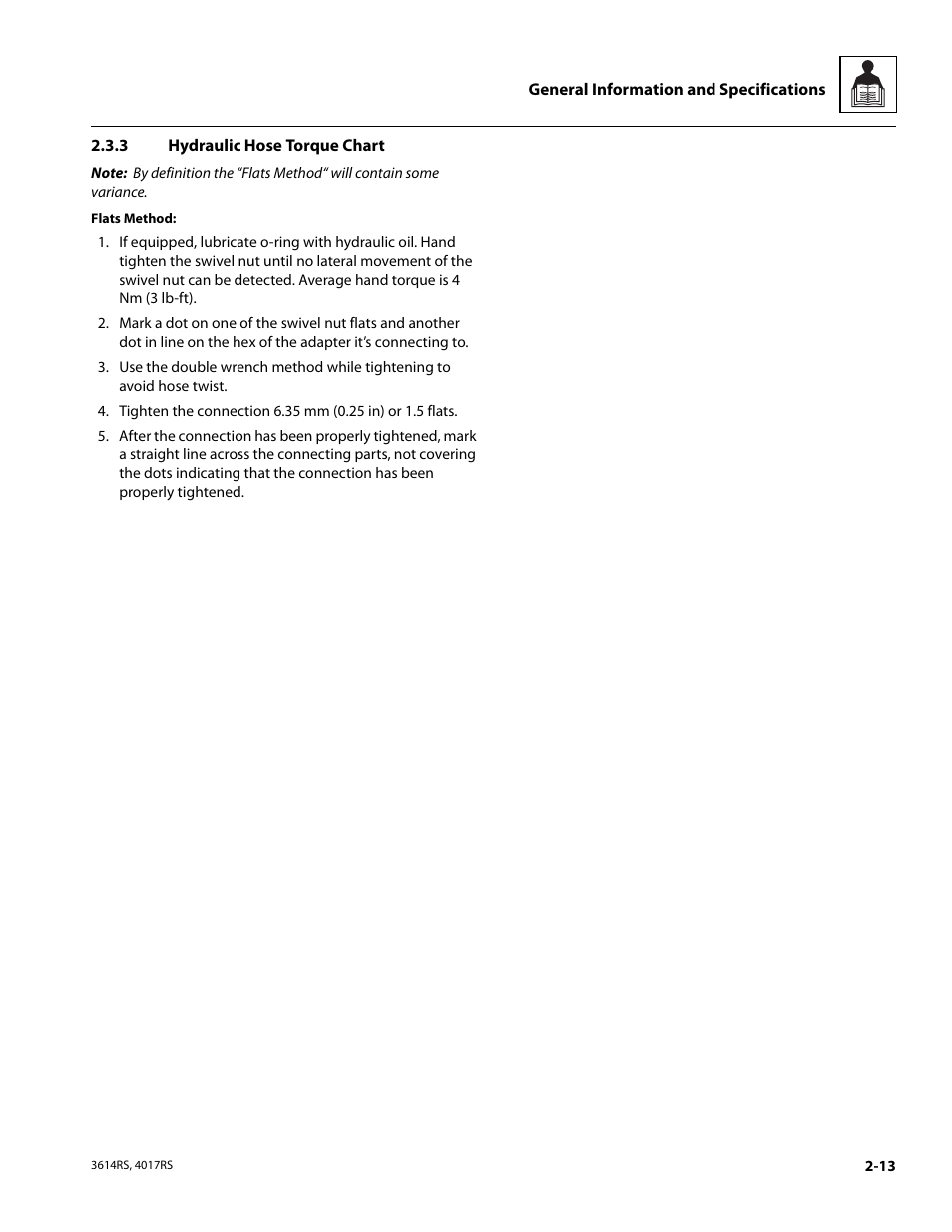 3 hydraulic hose torque chart, Hydraulic hose torque chart | JLG 4017RS Service Manual User Manual | Page 27 / 204