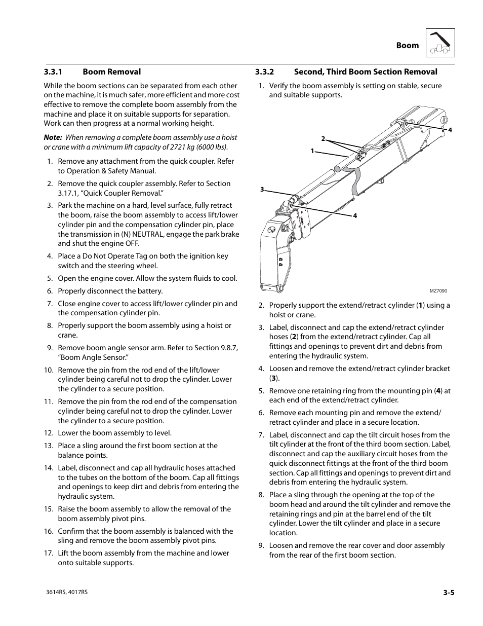 1 boom removal, 2 second, third boom section removal, Boom removal | Second, third boom section removal | JLG 4017RS Service Manual User Manual | Page 45 / 204