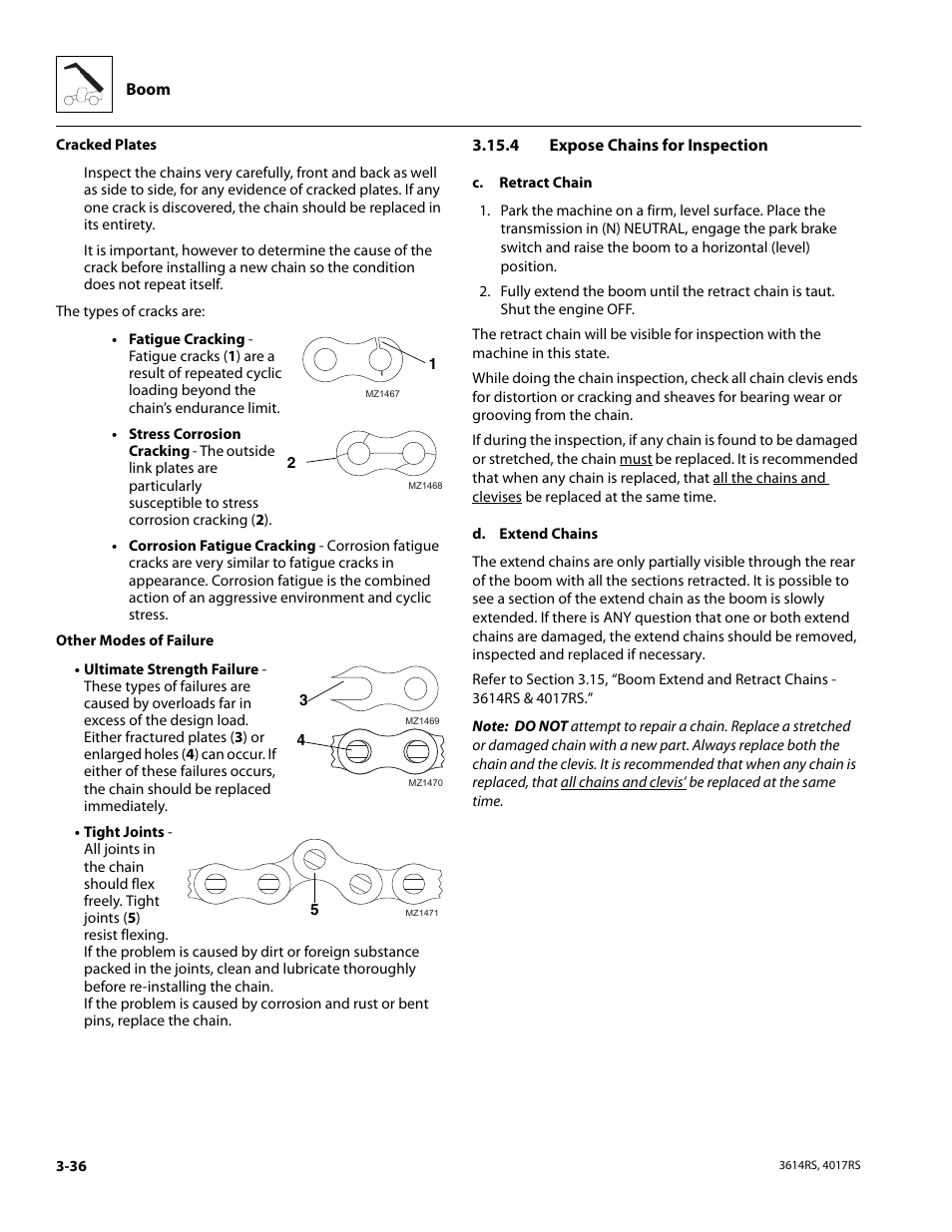 4 expose chains for inspection, Expose chains for inspection | JLG 4017RS Service Manual User Manual | Page 76 / 204