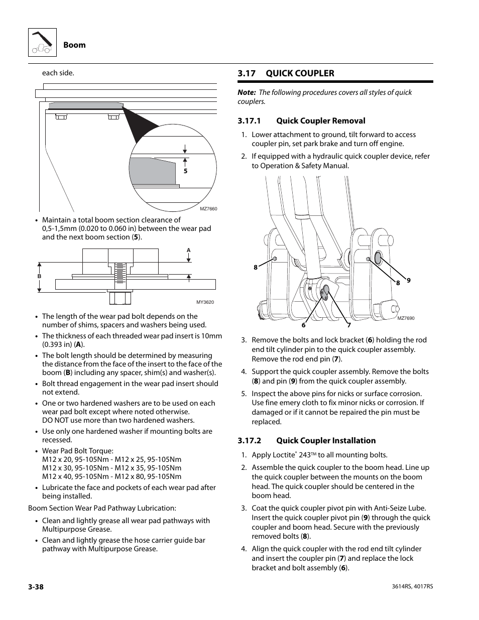 17 quick coupler, 1 quick coupler removal, 2 quick coupler installation | Quick coupler, Quick coupler removal, Quick coupler installation, Section, 1, “quick coupler removal | JLG 4017RS Service Manual User Manual | Page 78 / 204