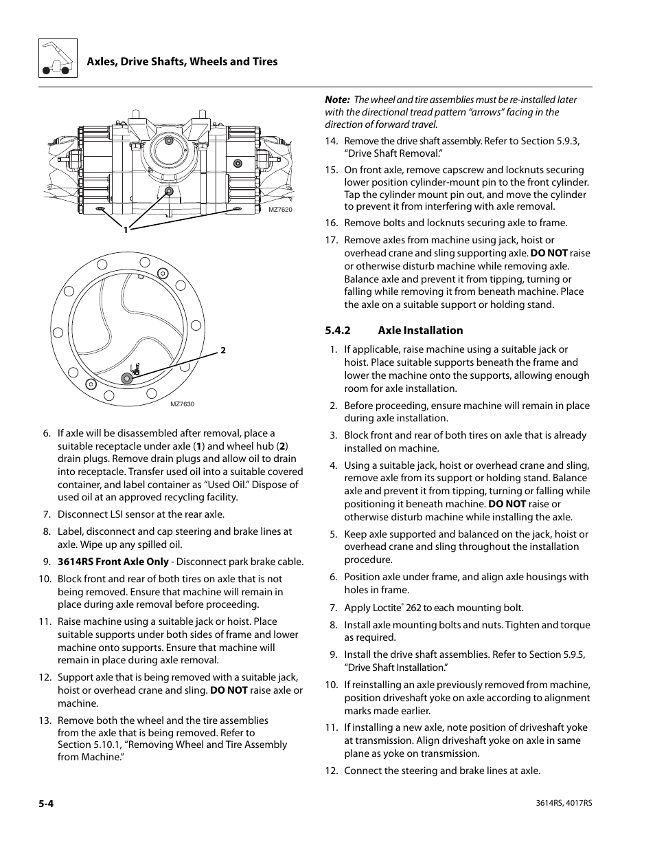 2 axle installation, Axle installation | JLG 4017RS Service Manual User Manual | Page 98 / 204