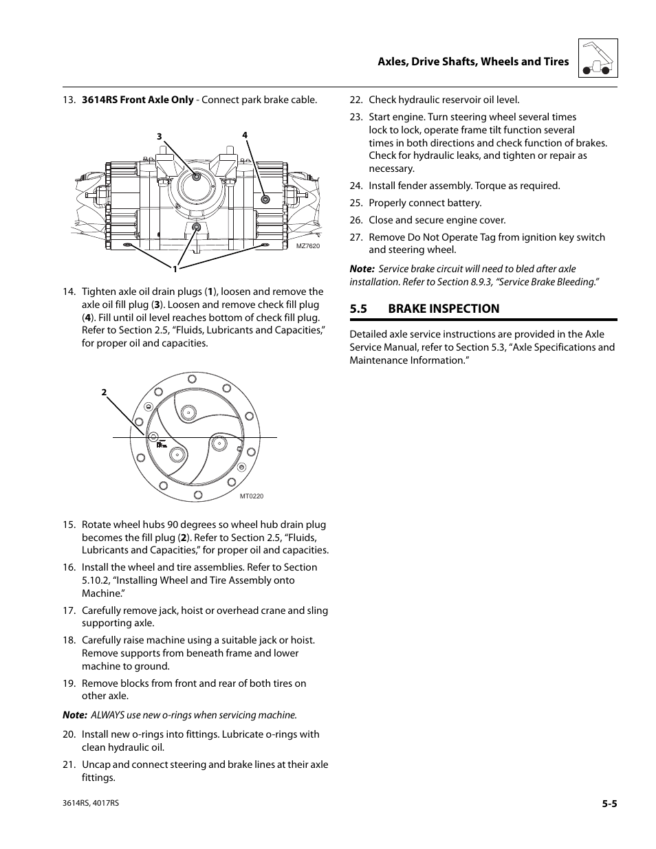 5 brake inspection, Brake inspection | JLG 4017RS Service Manual User Manual | Page 99 / 204