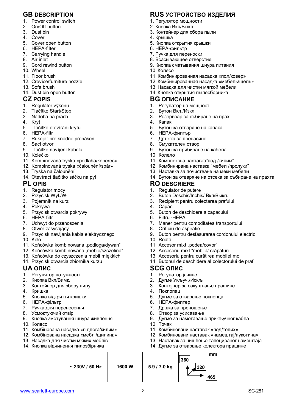 Ua scg | Scarlett SC-281 User Manual | Page 2 / 26