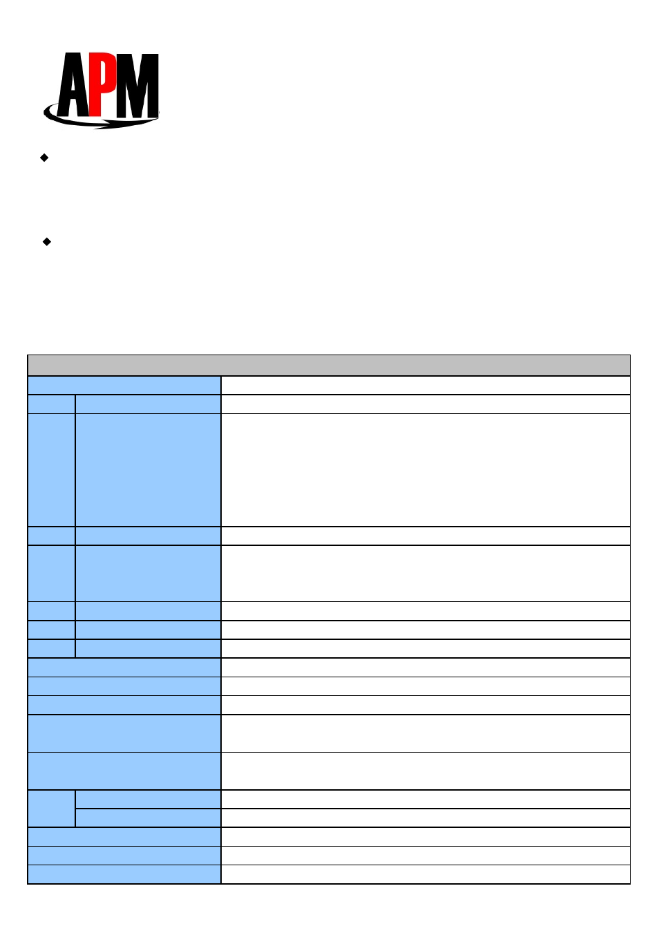 Apm co., ltd, Specification | APM PRO-8110 User Manual | Page 2 / 5