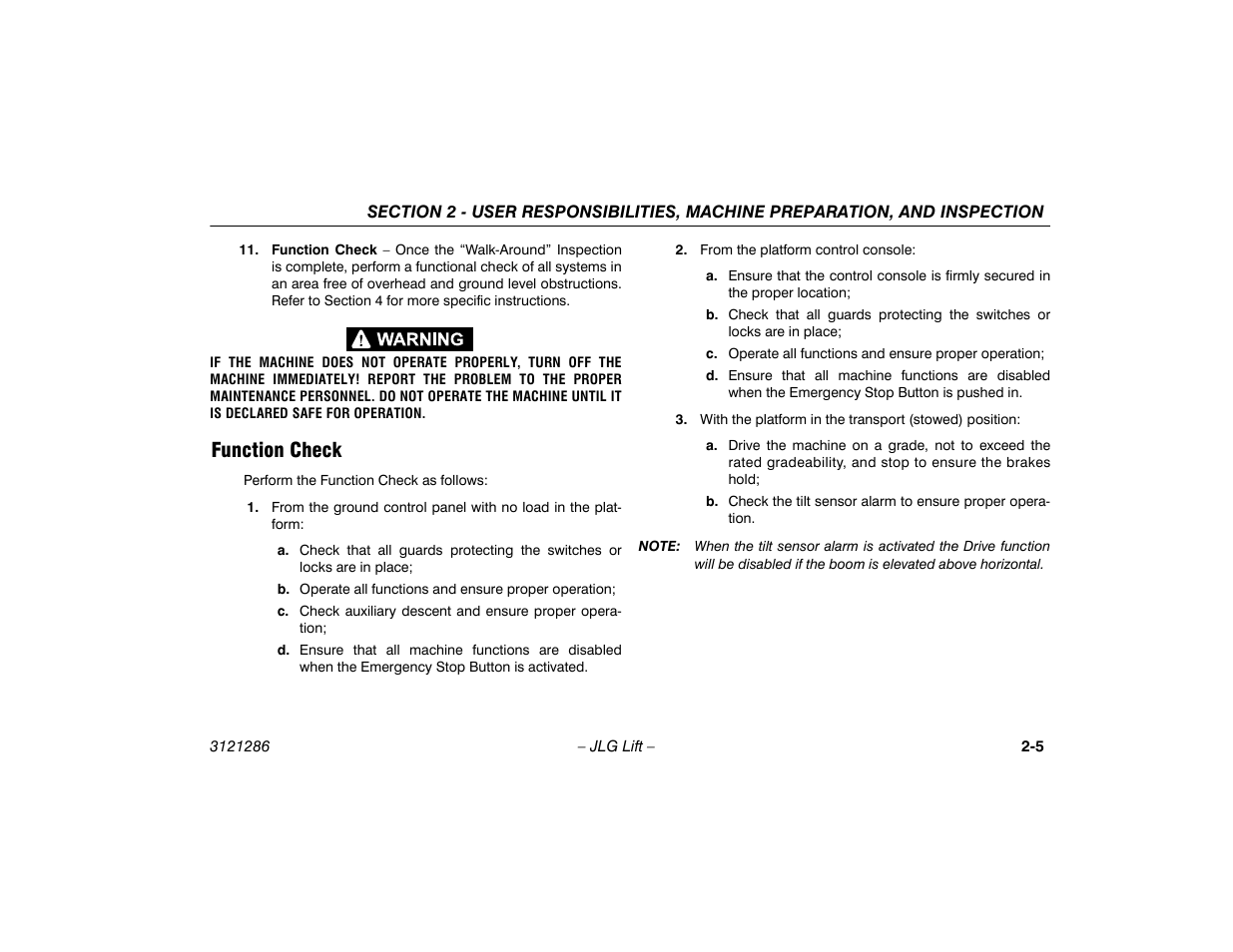 Function check, Function check -5 | JLG 24RS Operator Manual User Manual | Page 25 / 94