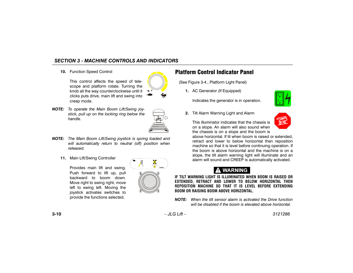 Platform control indicator panel, Platform control indicator panel -10 | JLG 24RS Operator Manual User Manual | Page 40 / 94