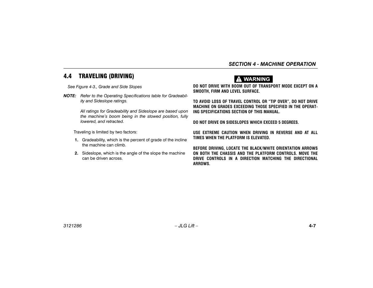4 traveling (driving), 4 traveling (driving) -7 | JLG 24RS Operator Manual User Manual | Page 51 / 94