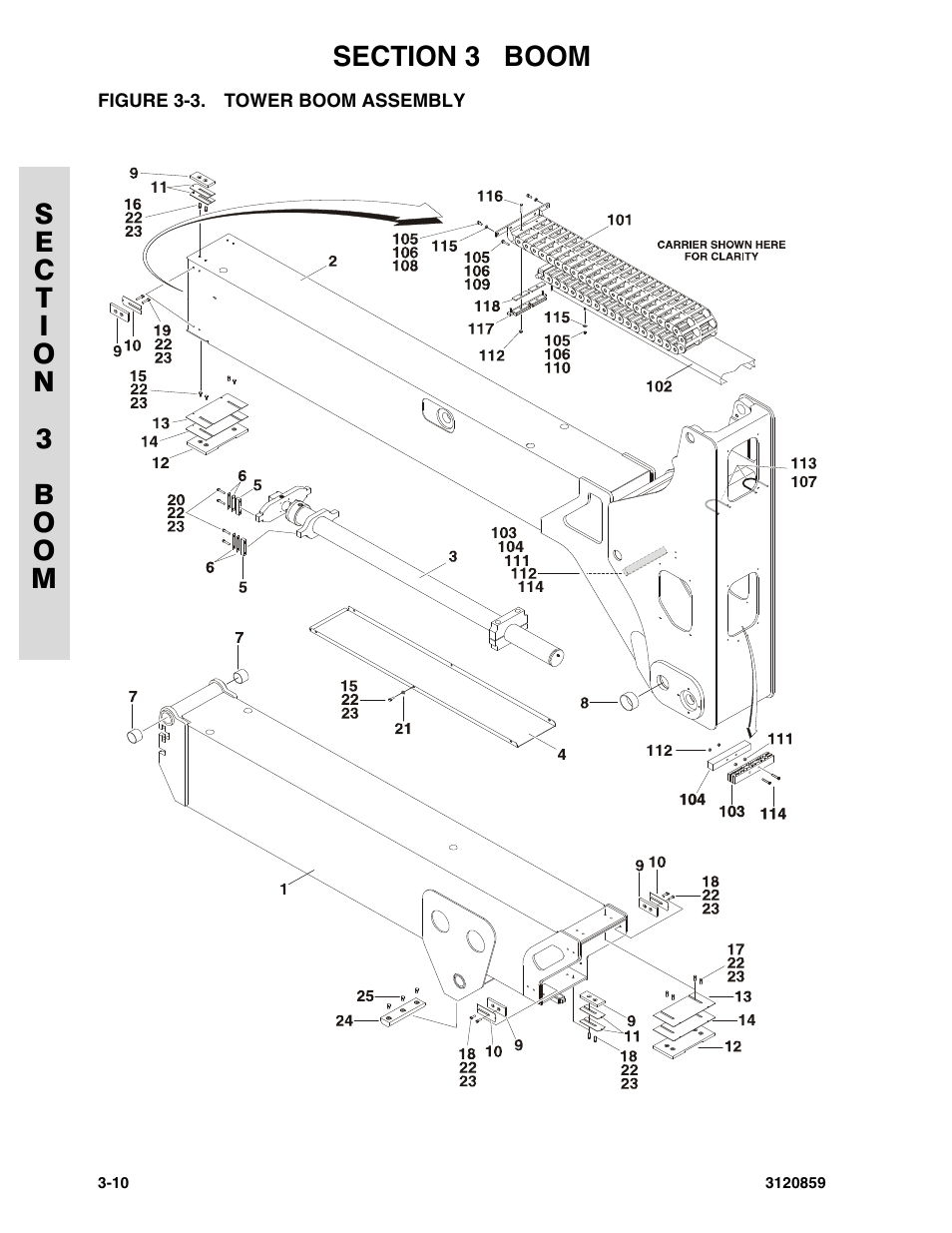 Figure 3-3. tower boom assembly, Tower boom assembly -10 | JLG 800A_AJ Parts Manual User Manual | Page 104 / 266