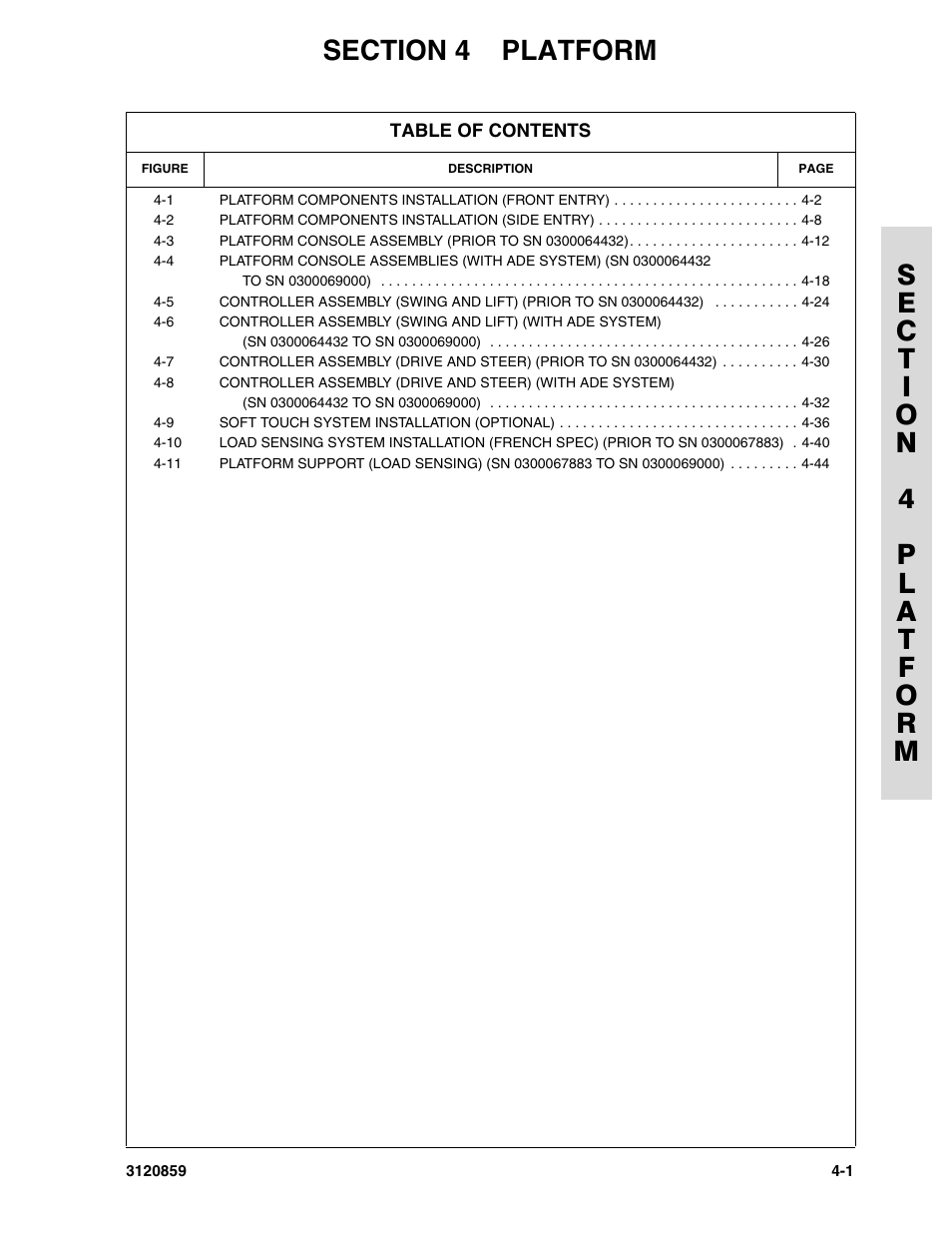Section 4 platform, Section 4 - platform -1 | JLG 800A_AJ Parts Manual User Manual | Page 123 / 266