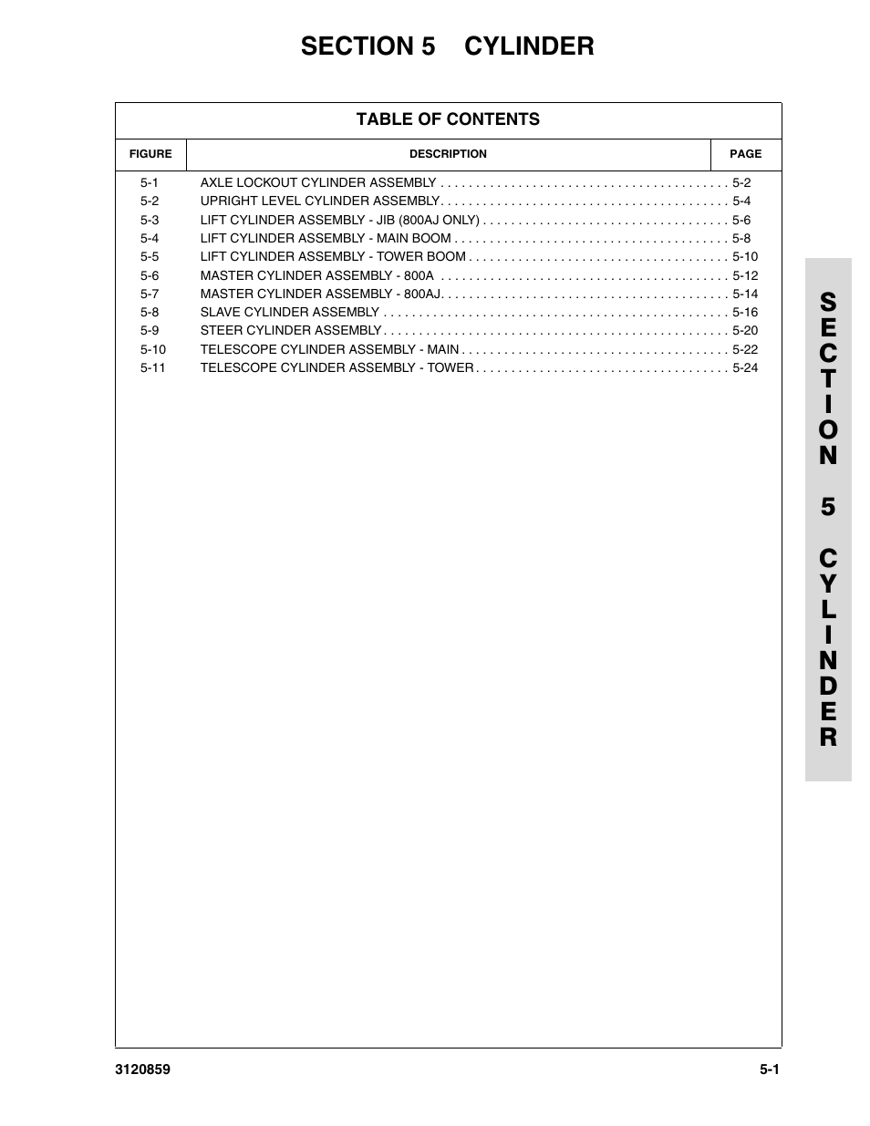 Section 5 cylinder, Section 5 - cylinder -1 | JLG 800A_AJ Parts Manual User Manual | Page 169 / 266