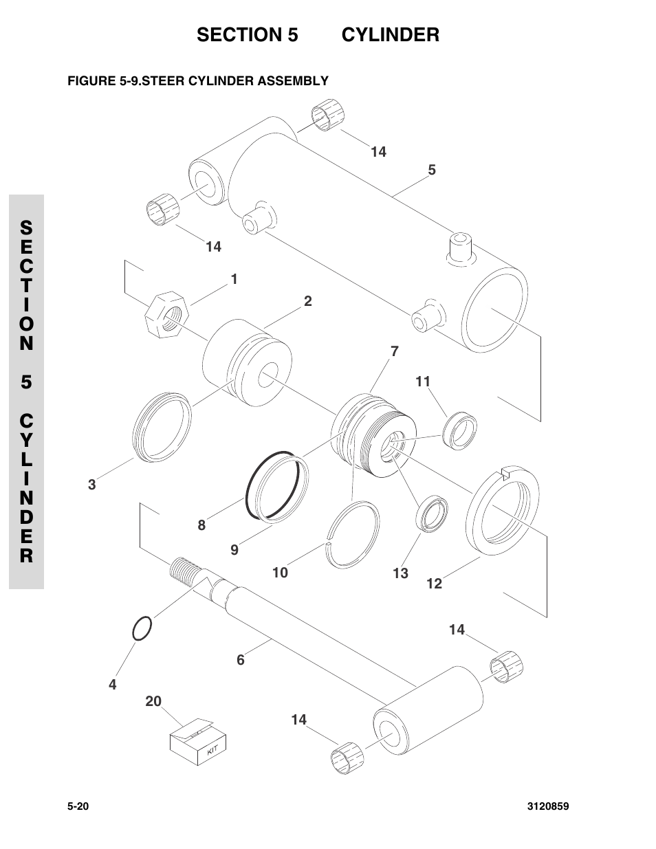 Figure 5-9. steer cylinder assembly, Steer cylinder assembly -20 | JLG 800A_AJ Parts Manual User Manual | Page 188 / 266