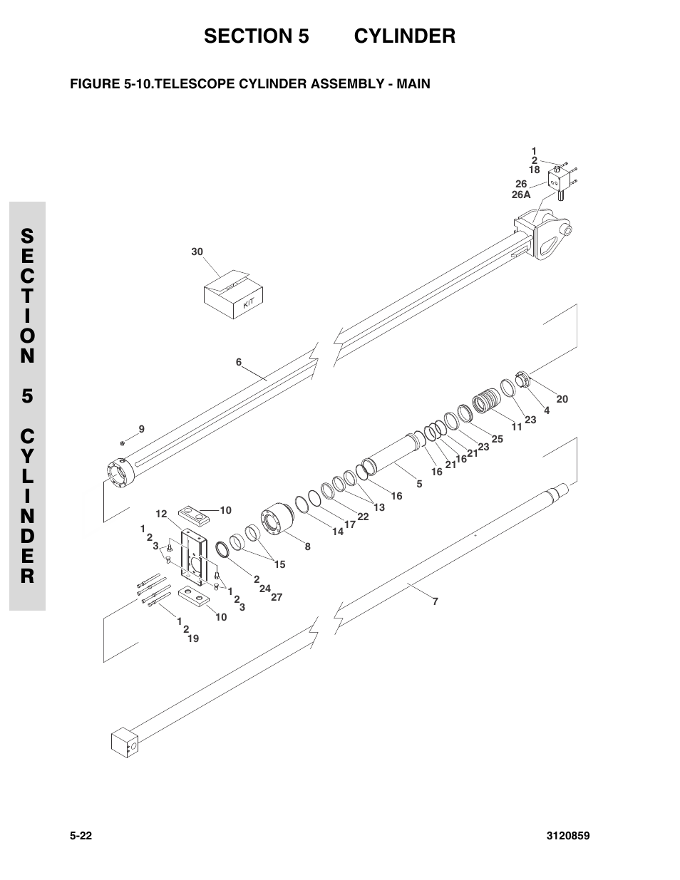 Figure 5-10. telescope cylinder assembly - main, Telescope cylinder assembly - main -22 | JLG 800A_AJ Parts Manual User Manual | Page 190 / 266