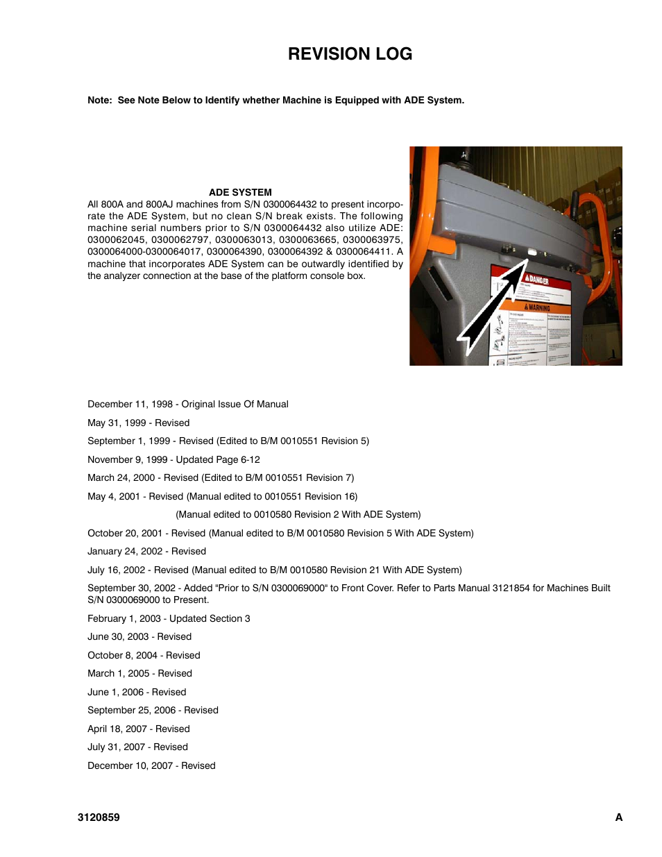 Revision log | JLG 800A_AJ Parts Manual User Manual | Page 3 / 266