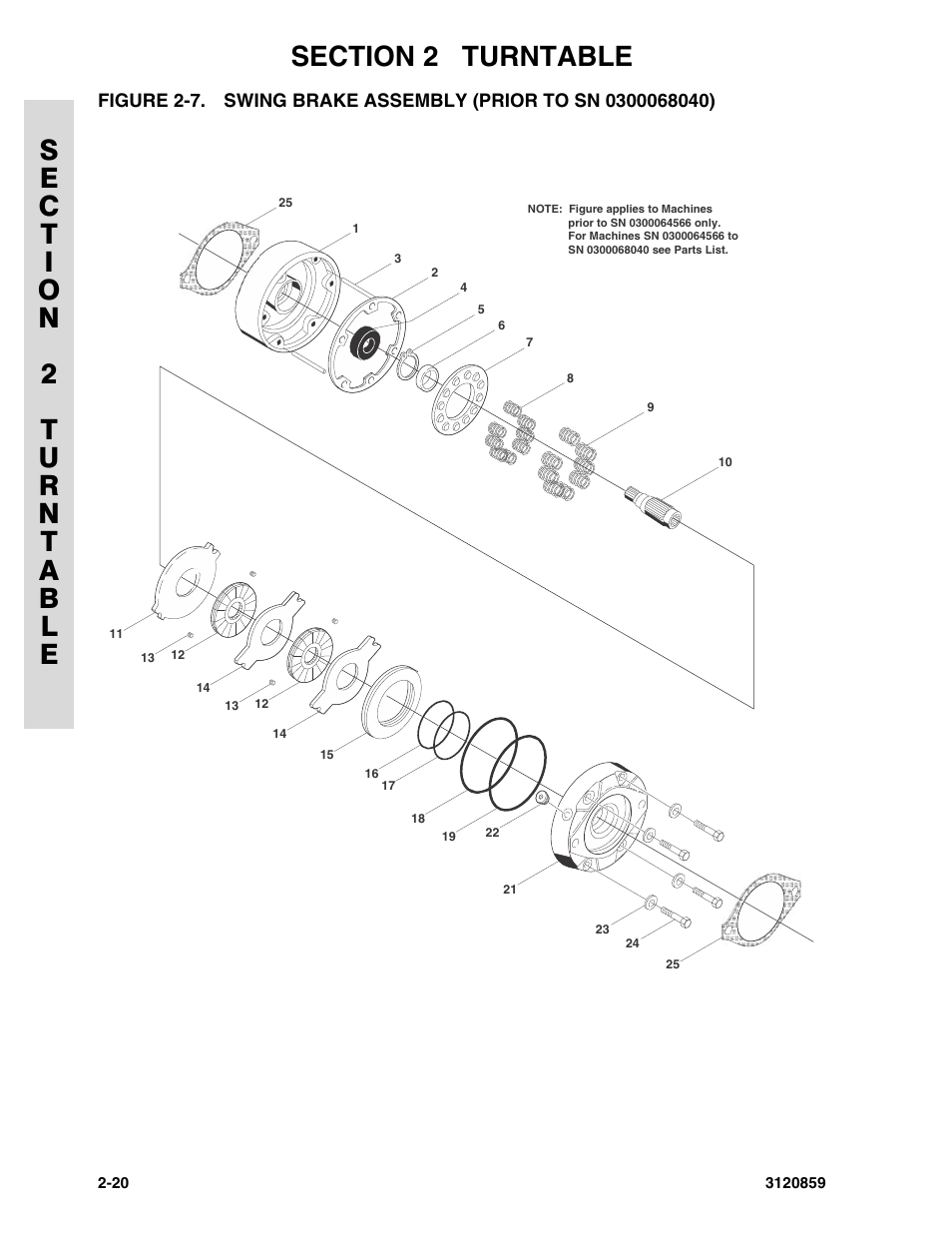 Swing brake assembly (prior to sn 0300068040) -20 | JLG 800A_AJ Parts Manual User Manual | Page 46 / 266