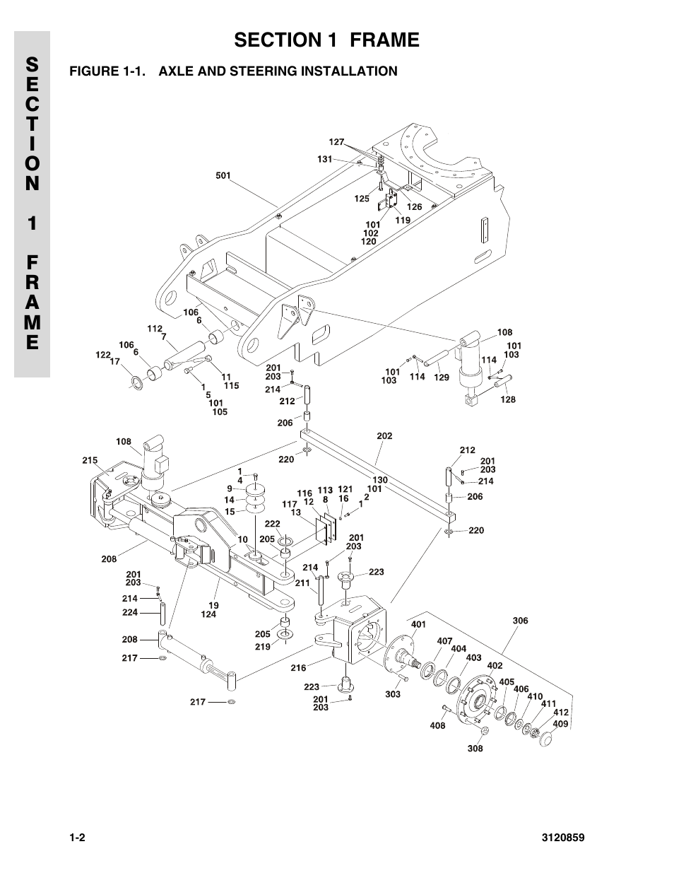 Figure 1-1. axle and steering installation, Axle and steering installation -2 | JLG 800A_AJ Parts Manual User Manual | Page 8 / 266