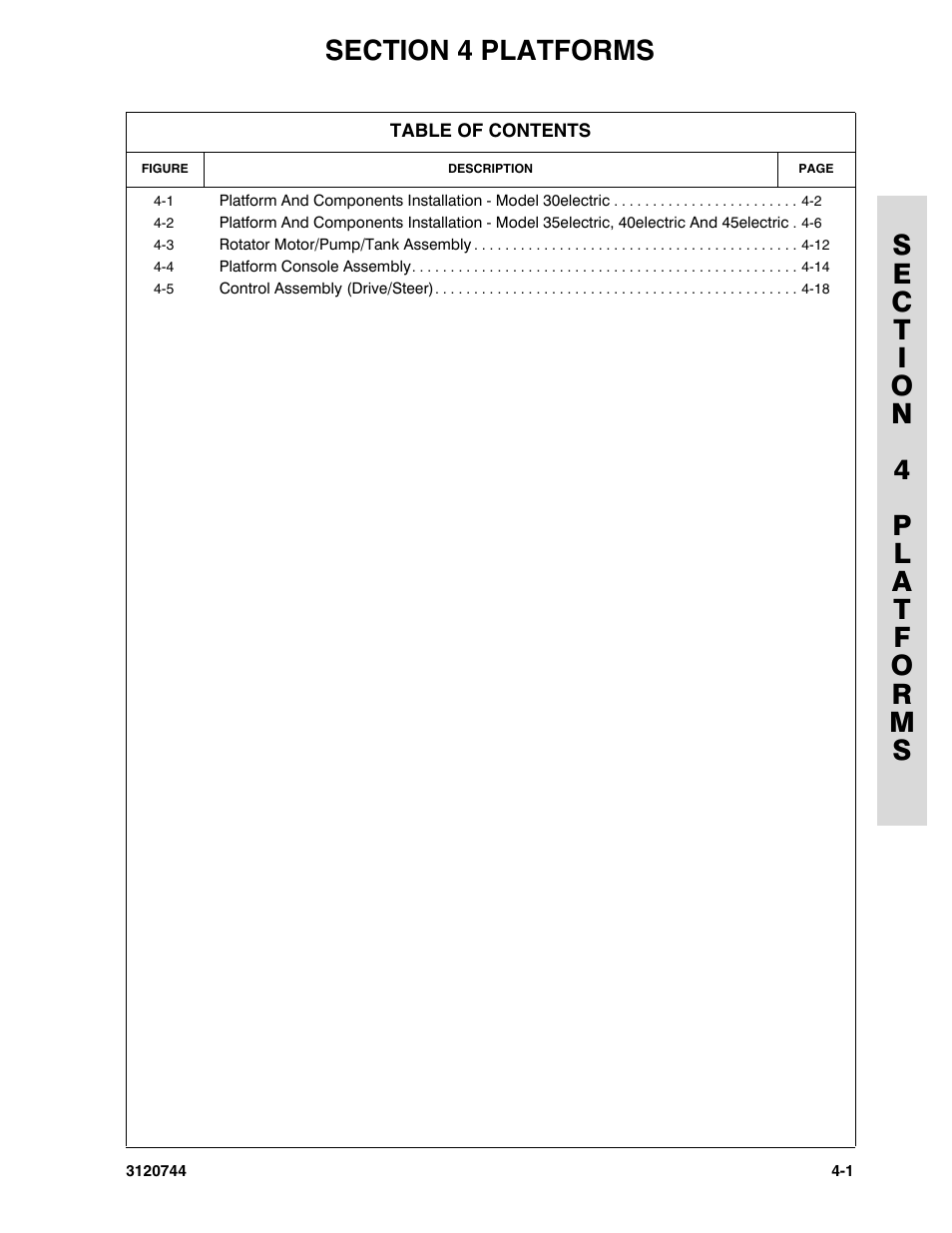 Section 4 platforms, Section 4 - platforms | JLG 45e ANSI Parts Manual User Manual | Page 109 / 224