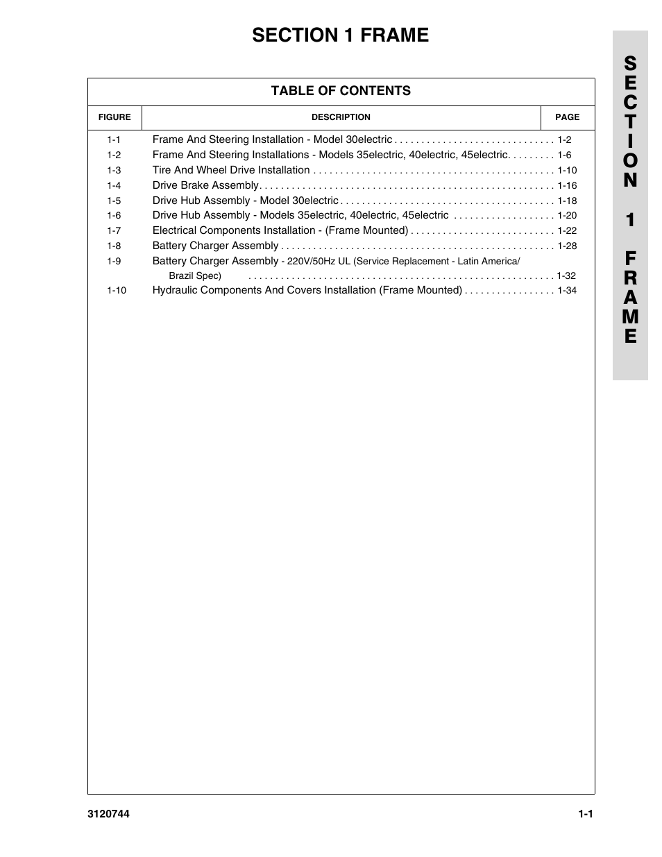 Section 1 frame, Section 1 - frame | JLG 45e ANSI Parts Manual User Manual | Page 7 / 224