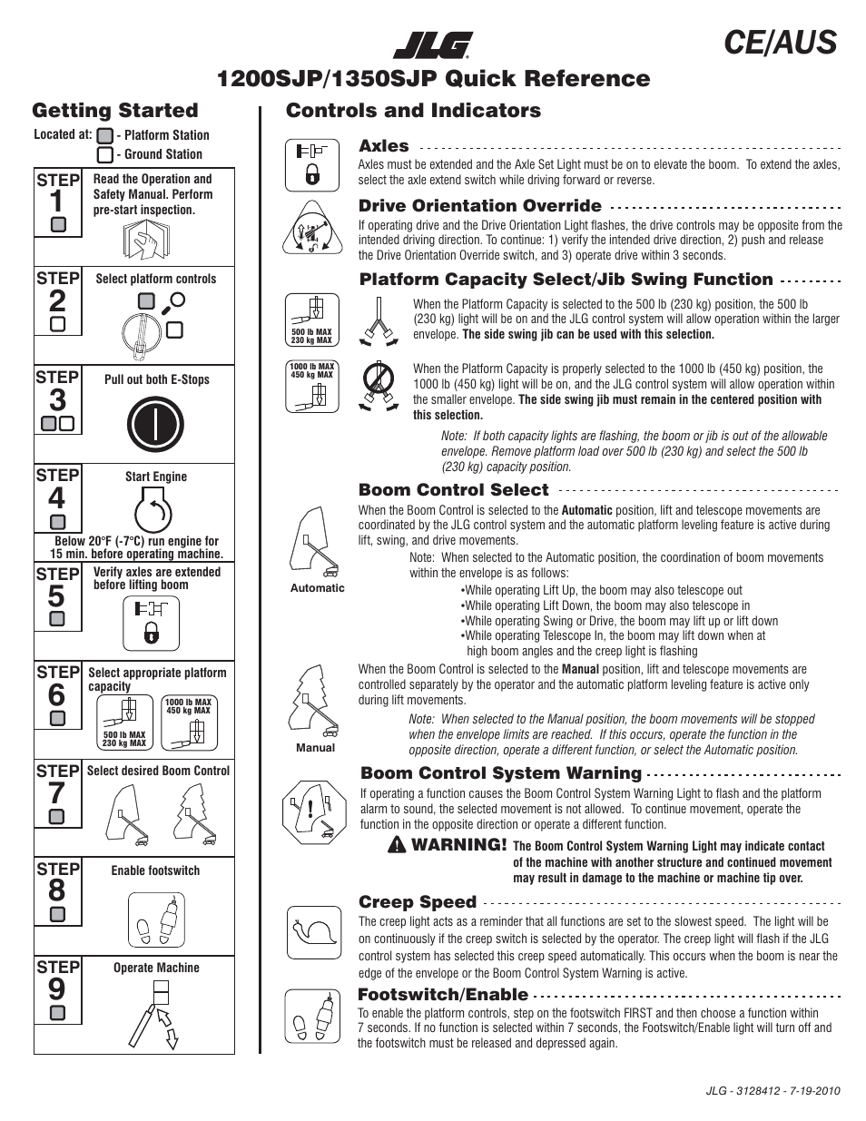 JLG 1350SJP Quick Reference Guide User Manual | 2 pages