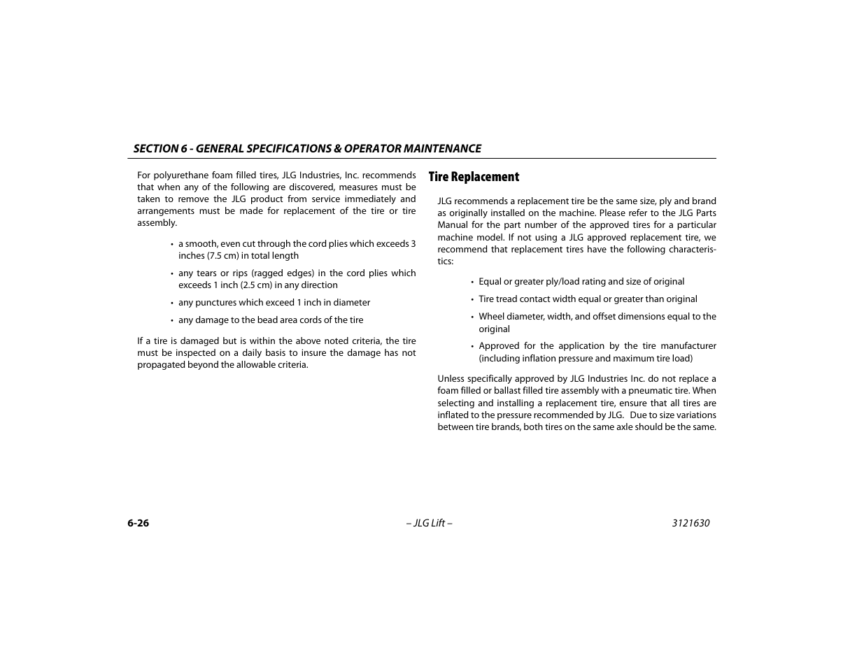 Tire replacement, Tire replacement -26 | JLG 860SJ Operator Manual User Manual | Page 118 / 130
