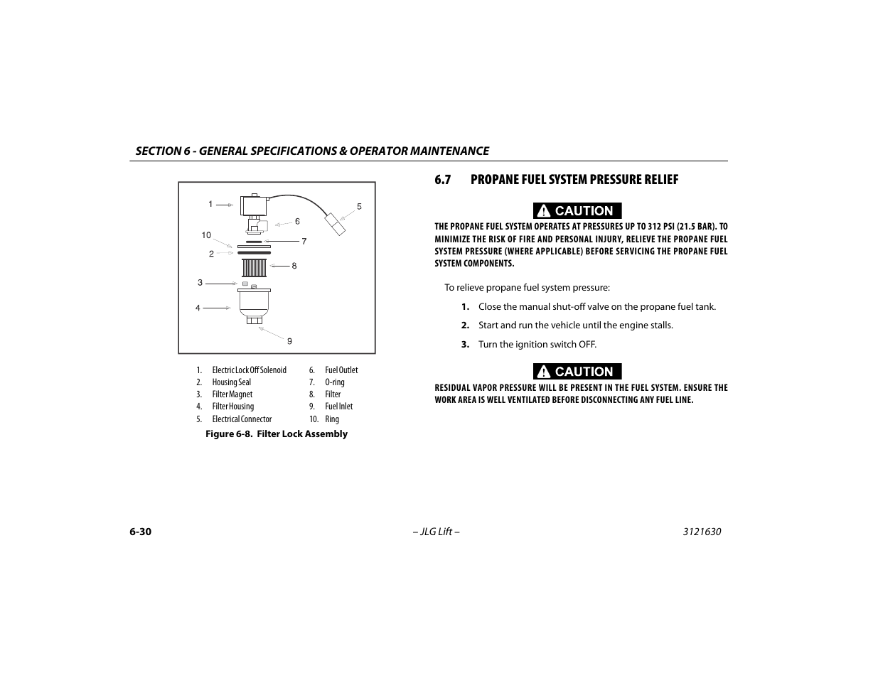 7 propane fuel system pressure relief, Propane fuel system pressure relief -30, Filter lock assembly -30 | JLG 860SJ Operator Manual User Manual | Page 122 / 130