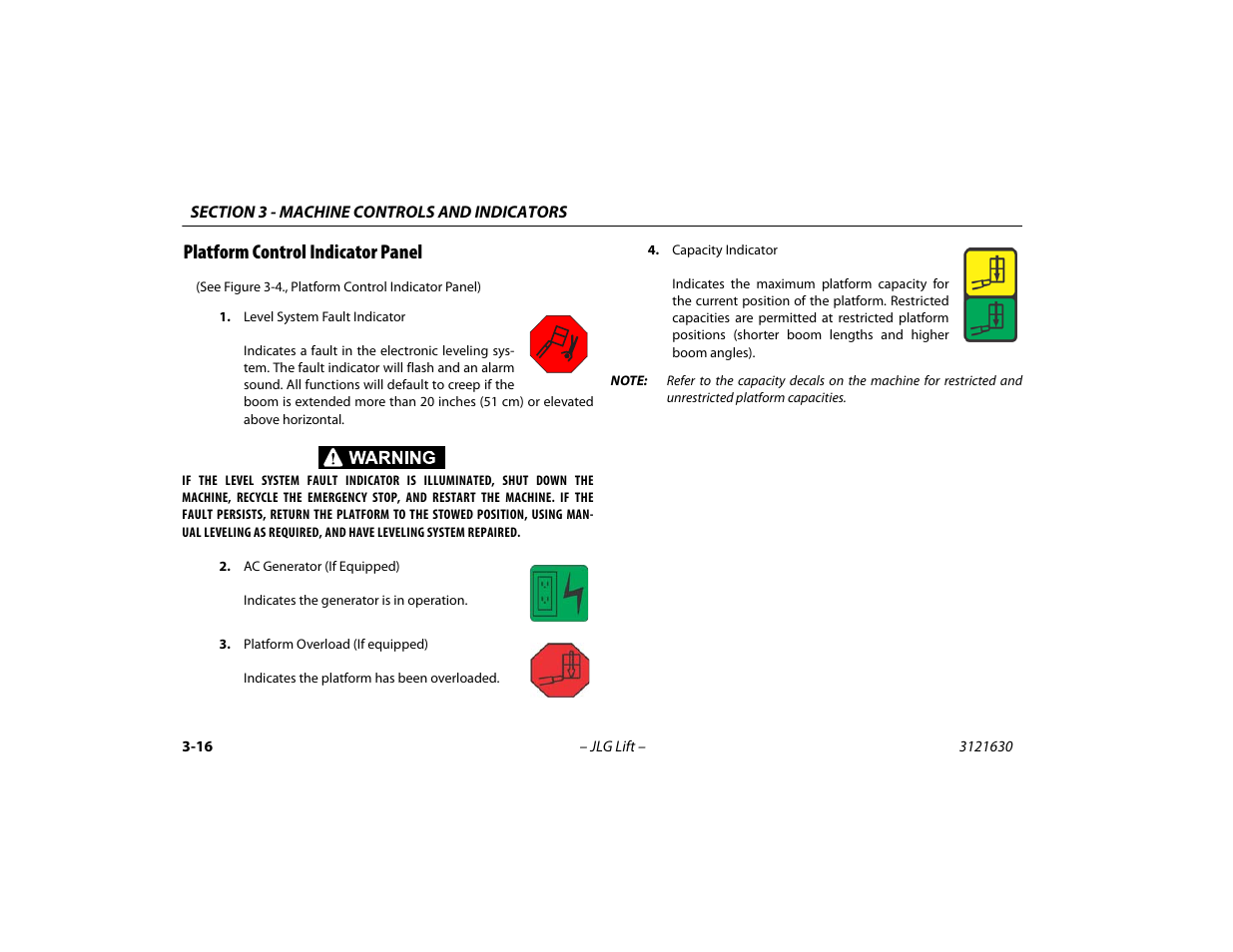 Platform control indicator panel, Platform control indicator panel -16 | JLG 860SJ Operator Manual User Manual | Page 56 / 130