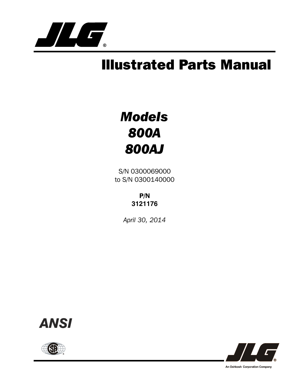 JLG 800A_AJ ANSI Parts Manual User Manual | 438 pages
