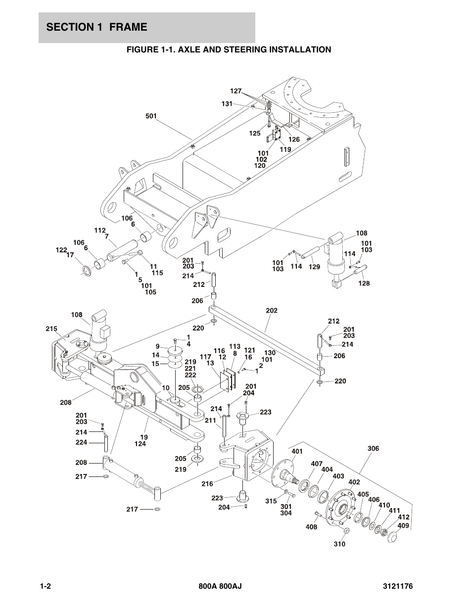 Figure 1-1. axle and steering installation | JLG 800A_AJ ANSI Parts Manual User Manual | Page 10 / 438