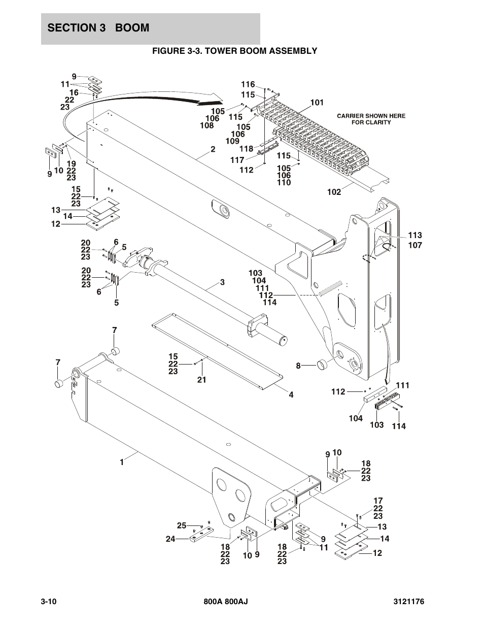 Figure 3-3. tower boom assembly | JLG 800A_AJ ANSI Parts Manual User Manual | Page 236 / 438
