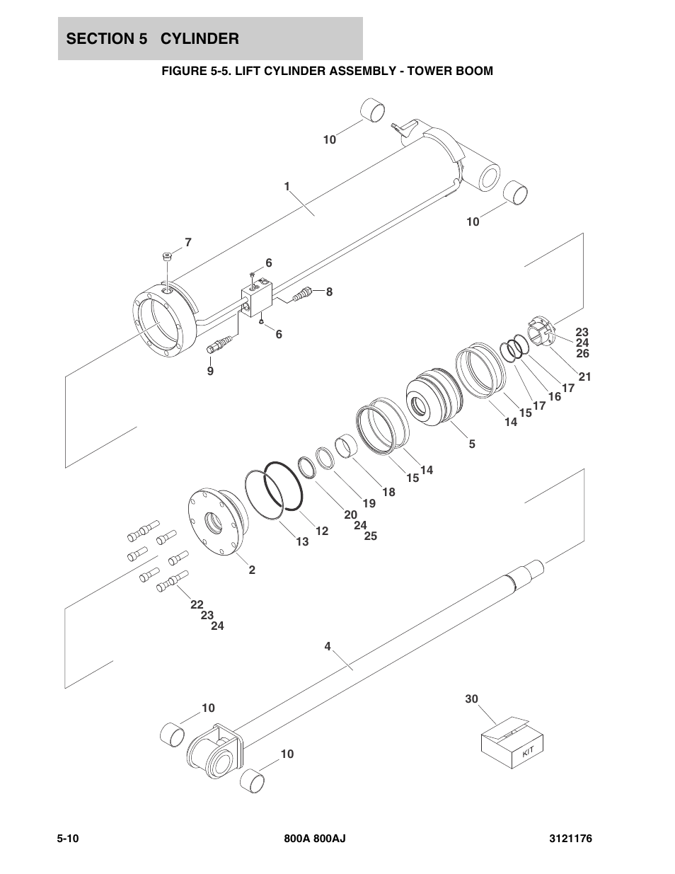 Figure 5-5. lift cylinder assembly - tower boom | JLG 800A_AJ ANSI Parts Manual User Manual | Page 296 / 438