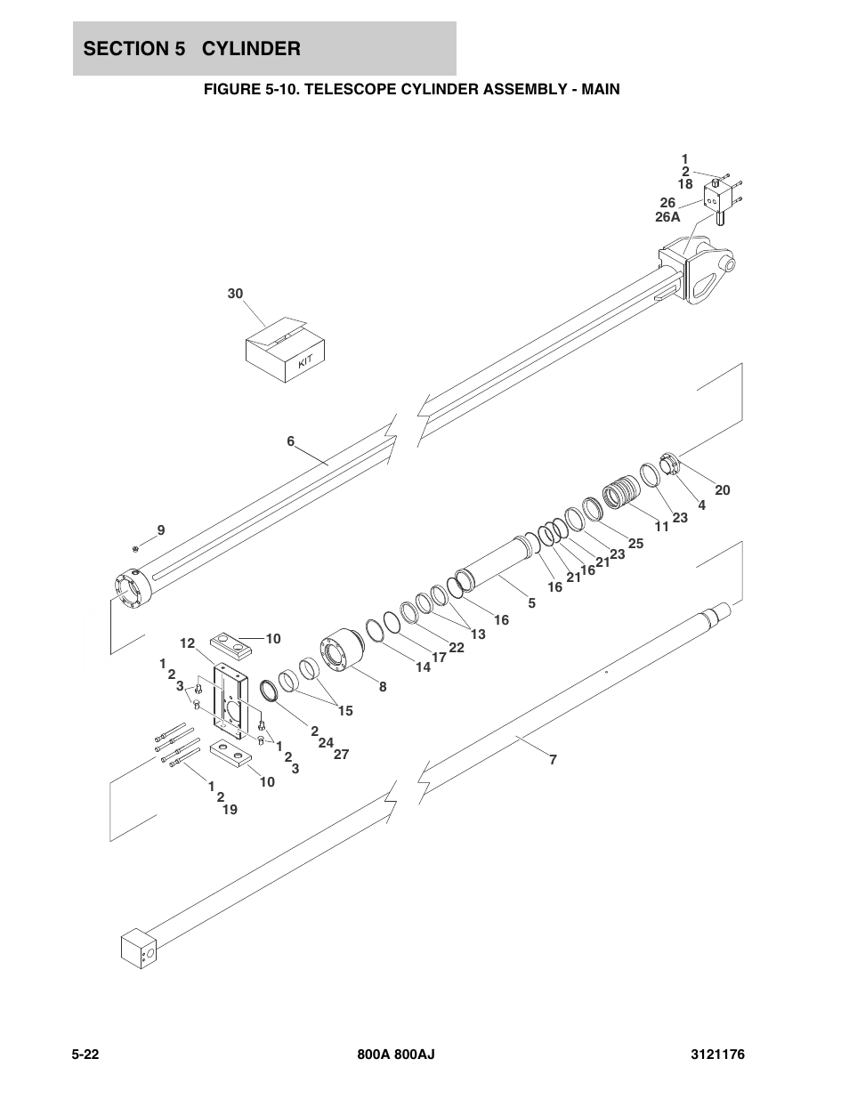 Figure 5-10. telescope cylinder assembly - main | JLG 800A_AJ ANSI Parts Manual User Manual | Page 308 / 438