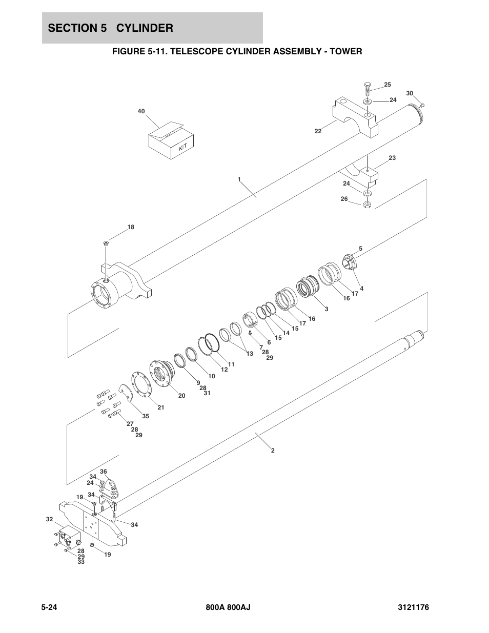Figure 5-11. telescope cylinder assembly - tower | JLG 800A_AJ ANSI Parts Manual User Manual | Page 310 / 438