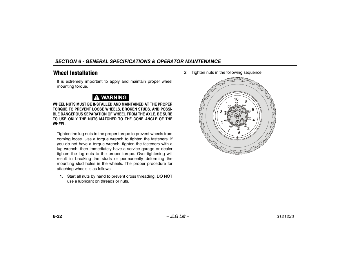 Wheel installation, Wheel installation -32 | JLG 680S Operator Manual User Manual | Page 116 / 128